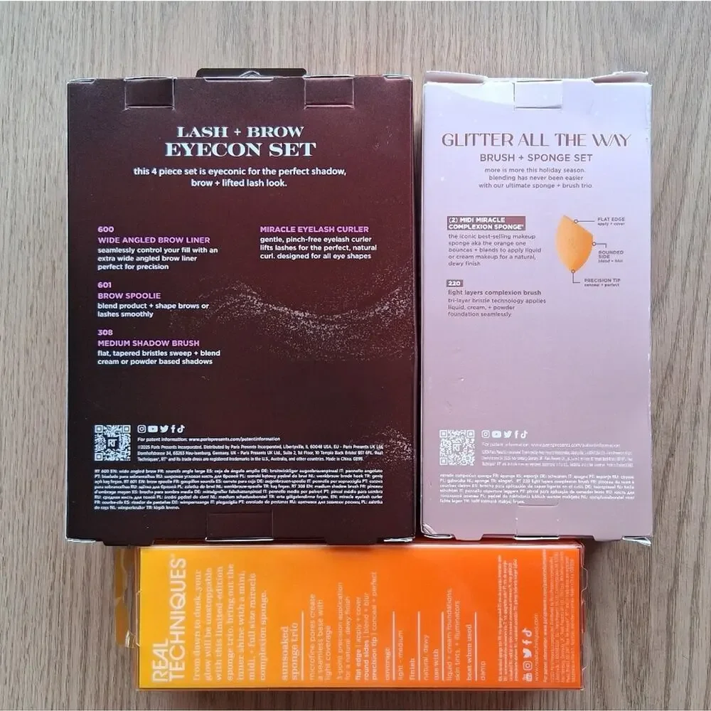 NWT Real Techniques Lash & Brow, Brush And Makeup Sponge Set Of 3